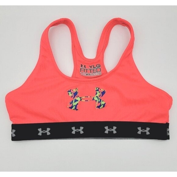 Under Armour Other - Under Armour Sports Bra Youth Girls Large Neon Coral Pink Black Athletic Workout